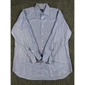 Gitman Bros Dress Shirt Men 16- 33 Blue Plaid Long Sleeve Button-Up 100% Cotton